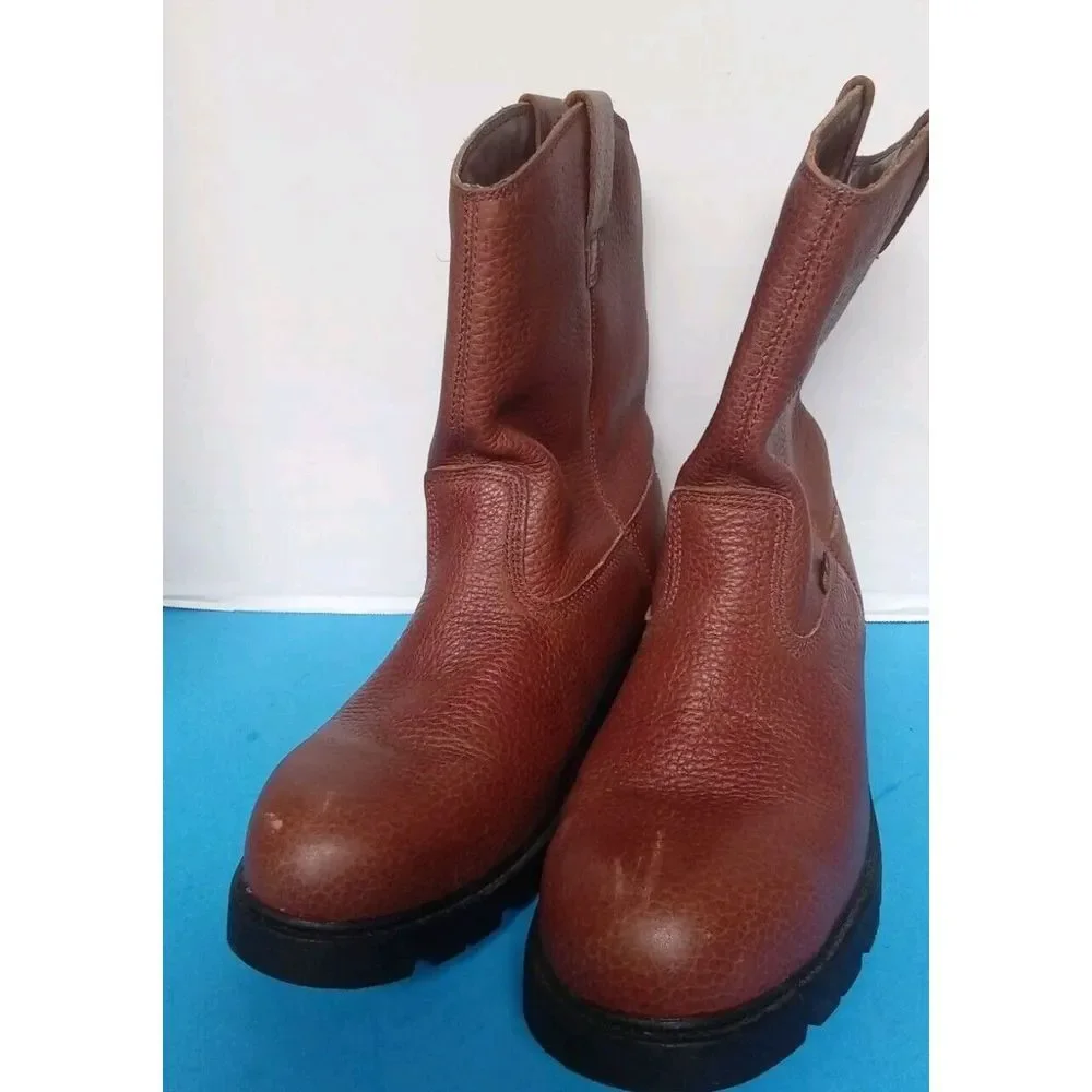 Survivors Mens Brown‎ Leather Steel Toe Waterproof Pull On Work Boots Wellington